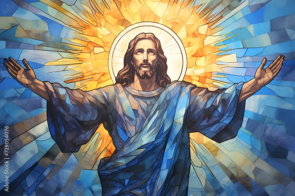 Obraz premium Jesus Christ on the cross in the sun rays. Vector illustration.