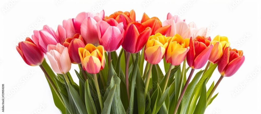 Isolated bouquet of tulips on white background.