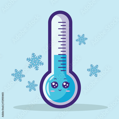 cute kawaii cold thermometer character cartoon vector icon illustration