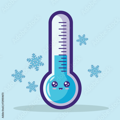 cute kawaii cold thermometer character cartoon vector icon illustration