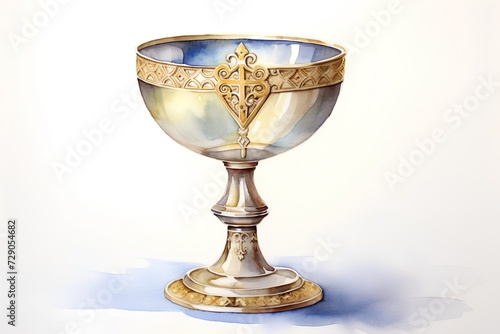 Chalice with a cross on a white background. Watercolor illustration