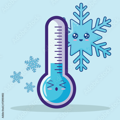 cute kawaii cold thermometer character cartoon vector icon illustration