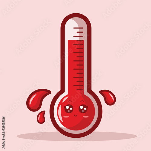 cute kawaii hot thermometer character cartoon vector icon illustration