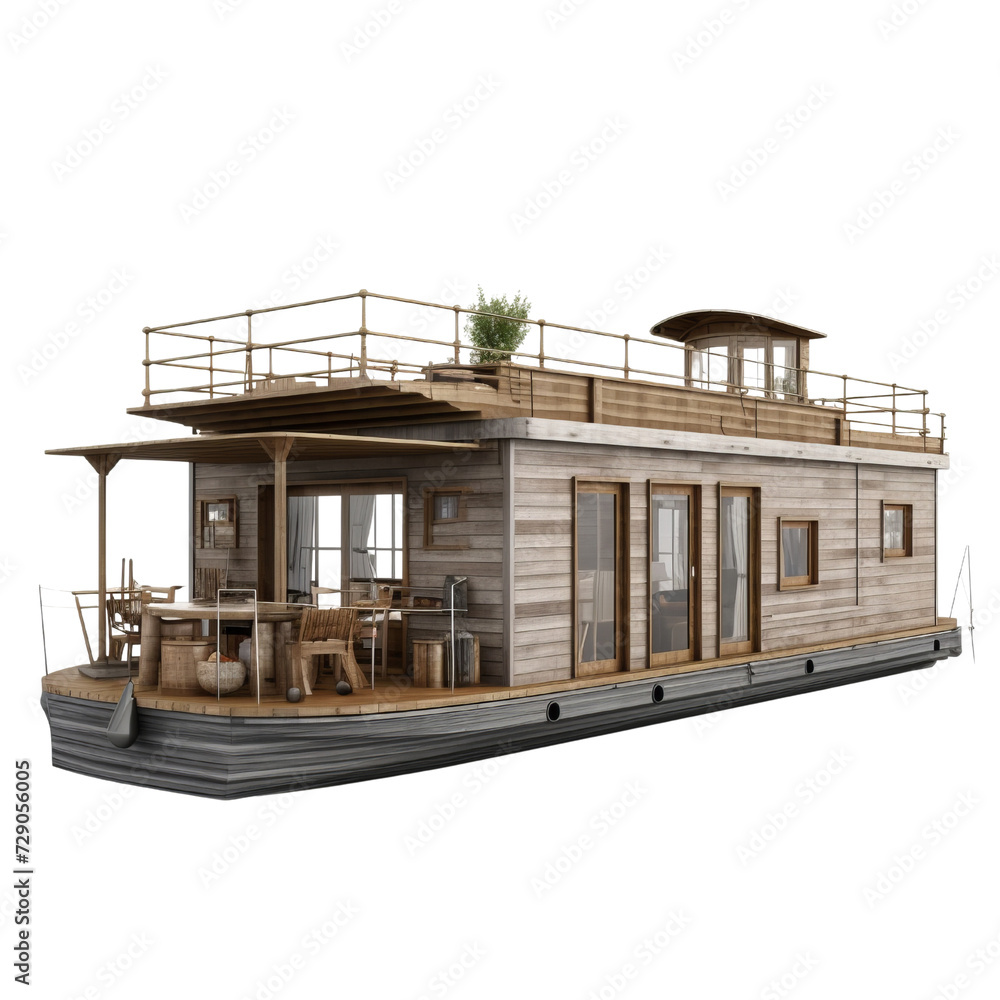 Houseboat  PNG Cutout, Generative AI