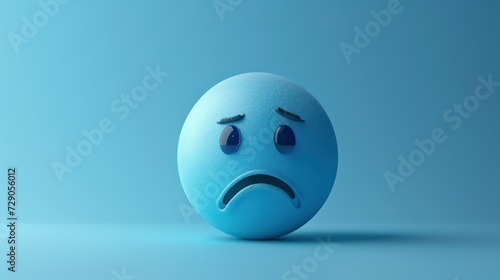 a blue ball with a sad face on a blue background