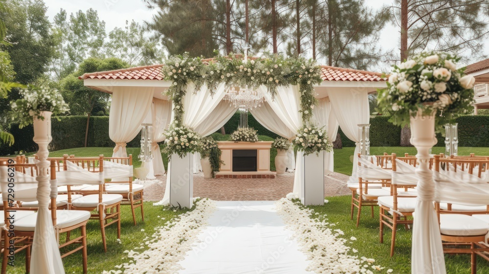 Fototapeta premium White color concept outdoor wedding ceremony place