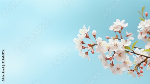 Cherry blossoms on a blue background with copy space for text
