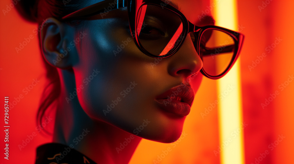 Solo shot of a model in stylish sunglasses Solo shot of a model in stylish sunglasses
