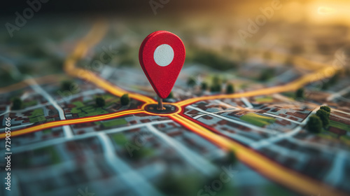Pin on a map marking a location with blurred background.