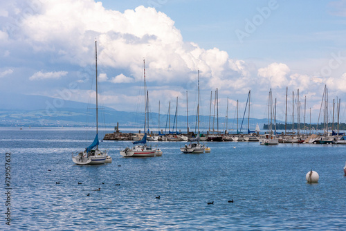 Yachts parked at a marina at Lake Geneva, Geneva ,Switzerland