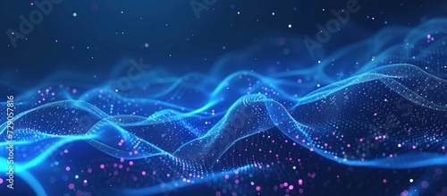Particles dots wavy lines pink, purple, and blue lights background