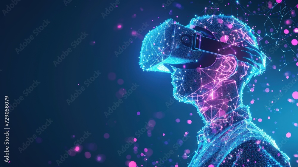Neon light color holographic low poly wireframe virtual reality technology Neon light color holographic low poly wireframe virtual reality technology