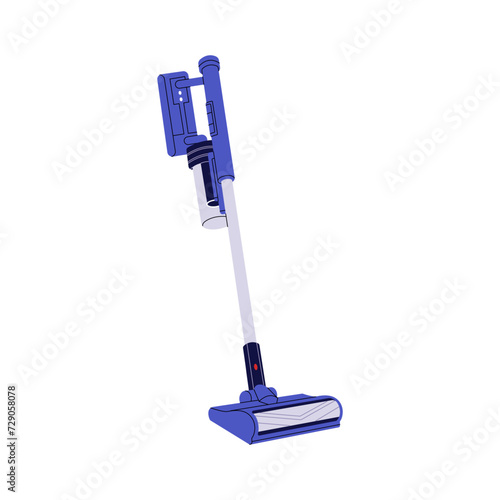 Vertical or stick vacuum cleaner. Modern handheld electric mop with container for dust. Cleaning equipment, cleanup home appliance, washing house tool. Flat isolated vector illustration on white
