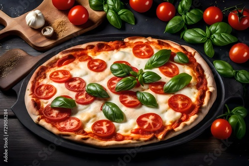 A traditional Margherita pizza with fresh tomatoes, mozzarella, and basil.