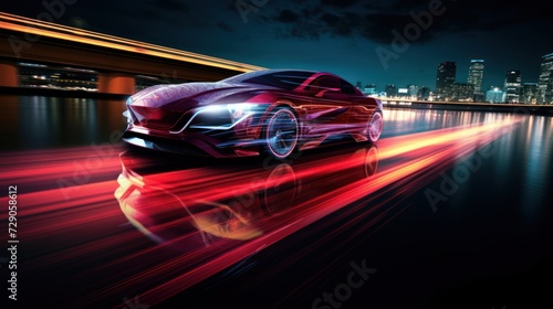 Sport car on the road with motion blur background. Concept of speed and motion.