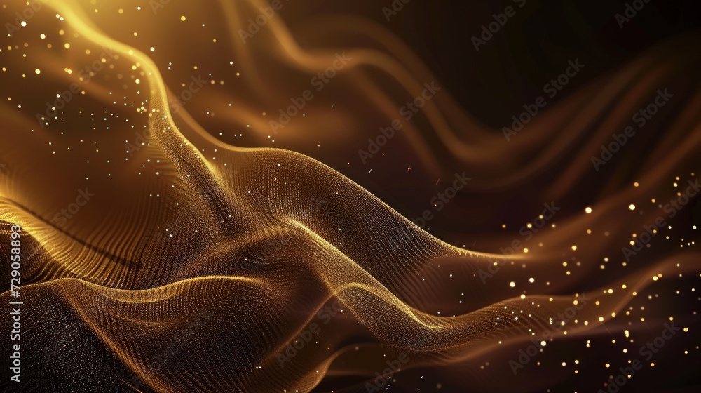 Abstract light gold wavy lines on dark brown background - obrazy, fototapety, plakaty 