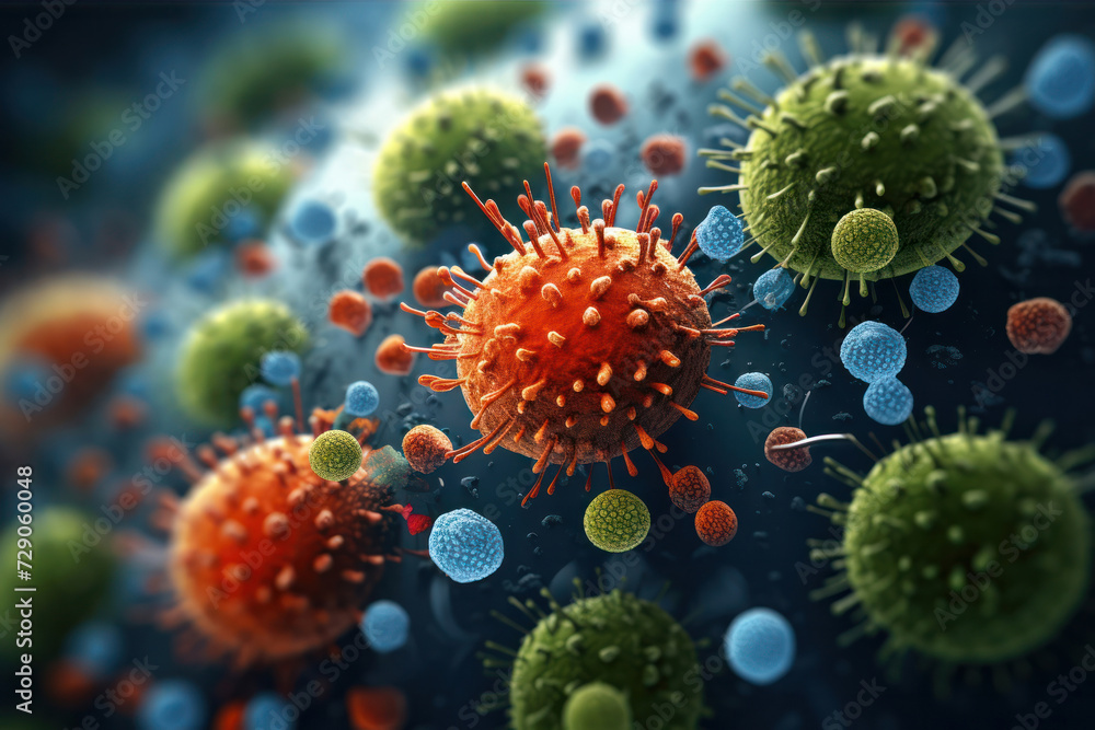 Microscope macro view of a virus, bacteria and cells of an biological organism, close up, macro world, AI Microscope macro view of a virus, bacteria and cells of an biological organism, close up, macro world, AI