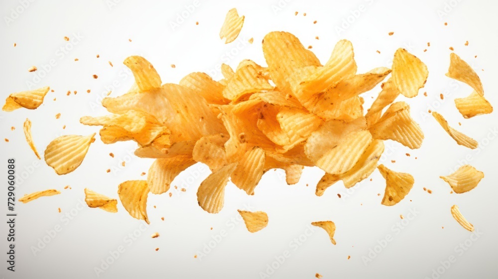 Crisp potato chips isolated on a pure white background. - obrazy, fototapety, plakaty 