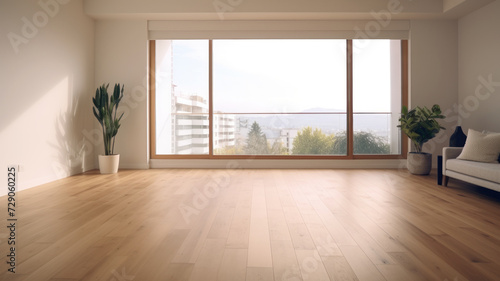 Empty living room with hardwood floor in modern apartment © wiparat