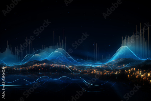 network digital hologram and internet of things on city background photo