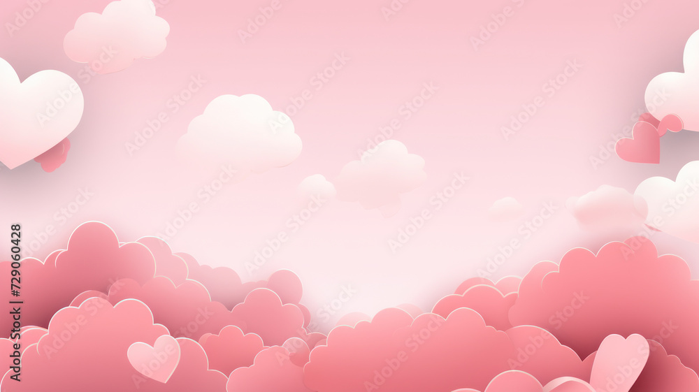 Poster or banner with red sky and paper cut clouds. Place for text. Happy Valentine's day