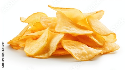 Isolated potato chips displayed on a pristine white background.