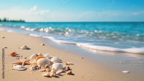 Sea shells on the sandy beach. Summer vacation concept. © sri