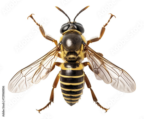 close up portrait of bee insect with cutout design isolated on transparent background, generative eai © boedak kreatif