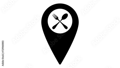 Cafe and Restaurants location sign, black isolated silhouette