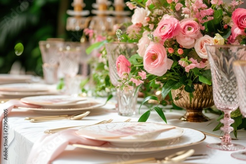 Banquet luxury wedding with flowers decor on the table