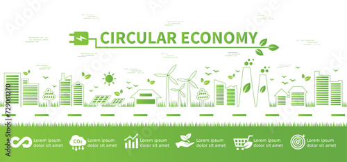 circular economy icon. The concept of eternity, endless and unlimited, circular economy for future growth of business and environment sustainable with flat design infographic, vector illustrator.
