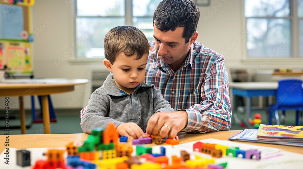 A young man teaches a little boy how to write. A young man teaches a little boy how to write.