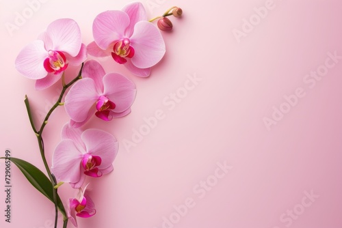 Frame made of beautiful orchids on pink background, with space for text, concept of Valentine Day, Mother Day, Women Day