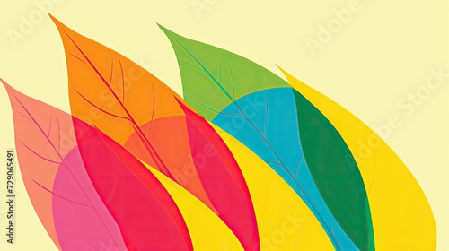 multi-colored leaves scattered across a bright yellow backdrop. 
