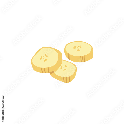 Fresh banana three slices, natural food, vector cartoon tropical fruit isolated, healthy sweets snacking or decoration