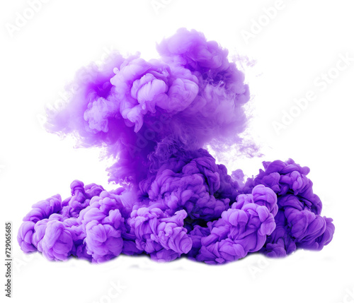 A purple smoke explosion isolated on transparent background.