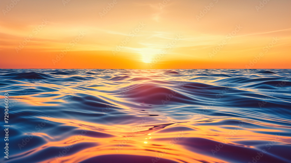 Obraz premium Tranquil Ocean Waves at Sunset, Serene Sea Landscape, Relaxing Nature and Summer Travel Concept