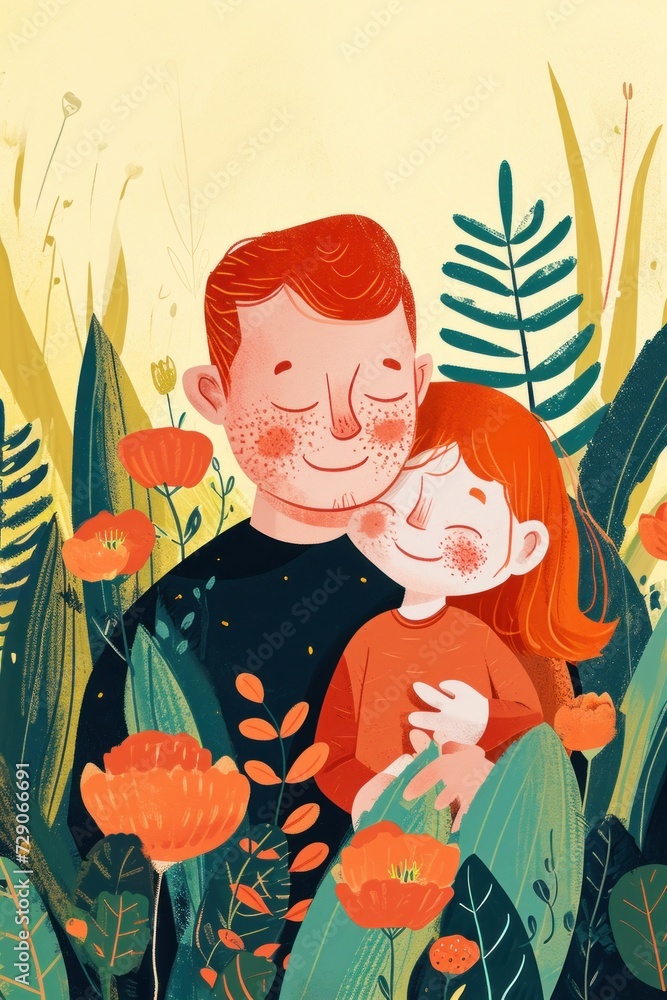A red-haired dad and his joyful kid celebrate Father's Day. A red-haired dad and his joyful kid celebrate Father's Day.