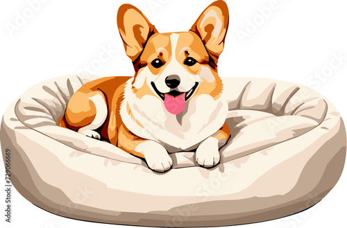 Cute corgi dog in comfy dog bed illustration isolated on transparent background svg, cute cartoon clipart for nursery, children's book, party, kid-friendly character, baby shower, dog lover, birthday