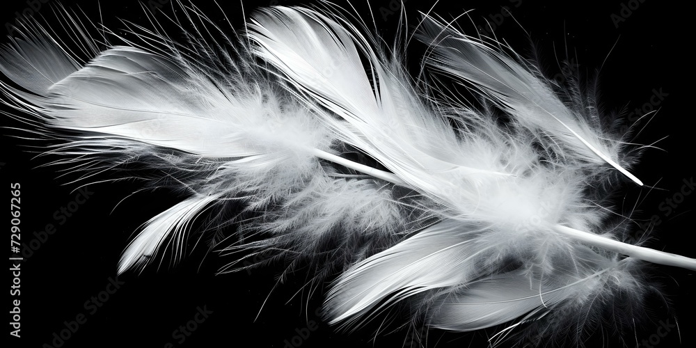 Fototapeta premium Elegant White Feathers Floating in Darkness