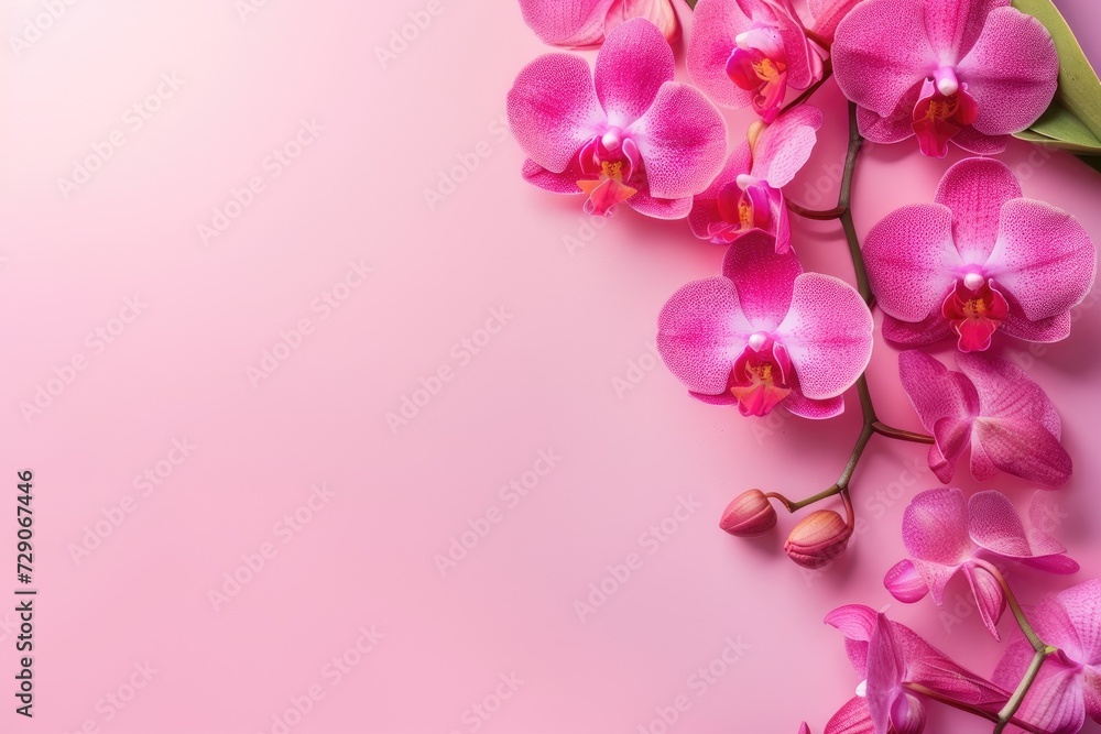 Beautiful orchids on pink background, top view. Space for text --ar 3:2 --v 6 Job ID: 4a7c8242-71a1-40e6-ba49-cd9731571822 Beautiful orchids on pink background, top view. Space for text --ar 3:2 --v 6 Job ID: 4a7c8242-71a1-40e6-ba49-cd9731571822