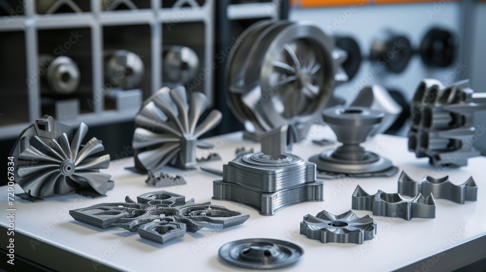 Assortment of precision-engineered metal and plastic parts for mechanical engineering, showcasing advanced manufacturing and intricate designs in a clean, organized workspace. Assortment of precision-engineered metal and plastic parts for mechanical engineering, showcasing advanced manufacturing and intricate designs in a clean, organized workspace.