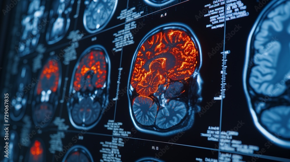 High-resolution PET/CT scan images of the human brain, displaying vivid colors that indicate varied levels of cerebral activity, essential for medical diagnostics and research.