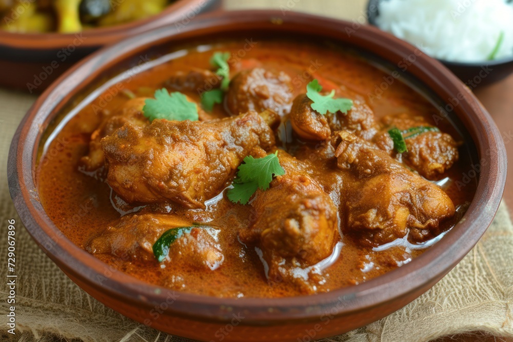 Chicken curry or masala kerala style chicken curry using fried coconut