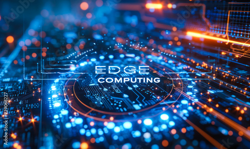 Edge Computing concept highlighted on a motherboard, illustrating advanced data processing technology at the networks periphery for speed photo