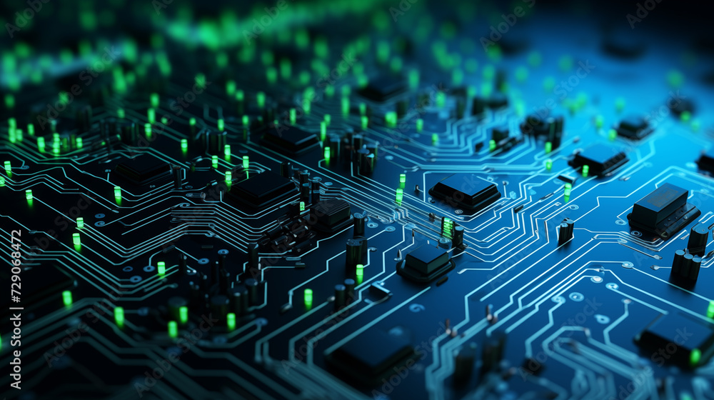 Abstract electronic circuit board. Clean and flat. Green and Blue. Abstract electronic circuit board. Clean and flat. Green and Blue.