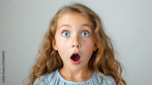 Portrait of girl super surprise, wow and shocked reaction, white background.