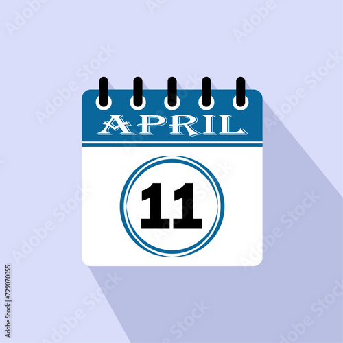 Icon calendar day - 11 April. 11th days of the month, vector illustration.