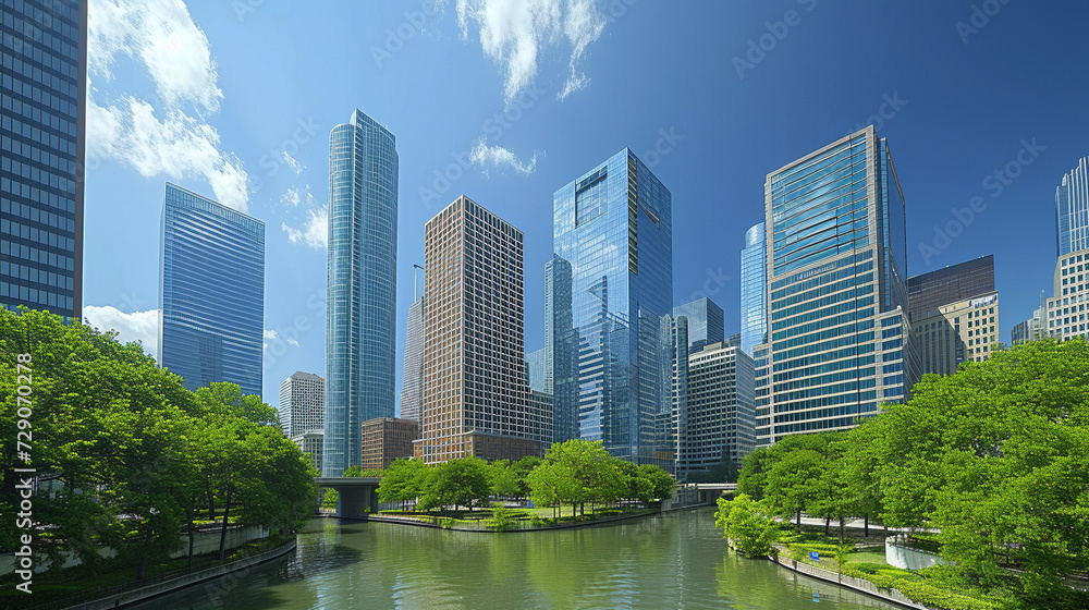 Modern Cityscape with Skyscrapers and Green Park 