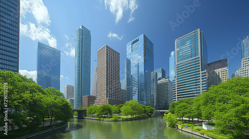 Modern Cityscape with Skyscrapers and Green Park 